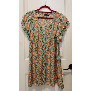 "V ery J" Size Large Dinner In Cabo Mini Dress in Aqua Flutter Sleeves Boutique